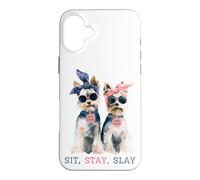 Carcasa para iPhone 16 Plus Sit Stay Slay, Divertido Yorkie, Lindo y Atrevido Amante de los Perros