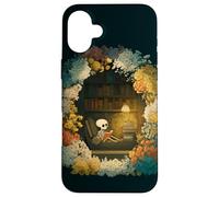 Carcasa para iPhone 16 Plus Skeleton Reading Nook Floral Librarian Bookshelf Cozy Flower