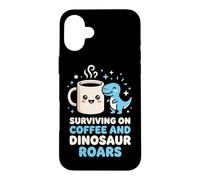 Carcasa para iPhone 16 Plus Sobreviviendo en café y Dinosaurio ruge Entusiasta de los Dinosaurios