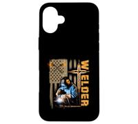 Carcasa para iPhone 16 Plus Soldador Bandera Americana Soldadura Fe Cruz Cristiana Religiosa