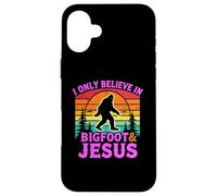 Carcasa para iPhone 16 Plus Solo Creo en el Divertido Dios Retro de Bigfoot y Jesús, Sasquatch