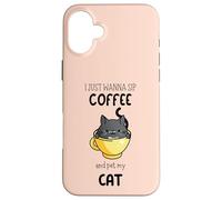 Carcasa para iPhone 16 Plus Solo Quiero Beber café y acariciar a mi Gato Divertido Amante de los Gatos