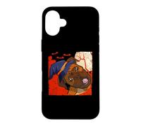 Carcasa para iPhone 16 Plus Sombrero de Bruja Tipo bóxer Divertido para Amantes de los Perros de Halloween