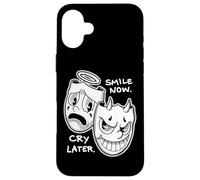 Carcasa para iPhone 16 Plus Sonríe Ahora Llorar Más Tarde Ángel Diablo Feliz Triste Vintage Cartoon