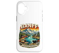 Carcasa para iPhone 16 Plus Souvenir del Parque Nacional Retro Mountain Scenic de Banff, Canadá