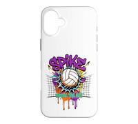 Carcasa para iPhone 16 Plus Spike Break The Net Voleibol Jugador Graffiti Art