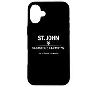Carcasa para iPhone 16 Plus St John USVI Coordenadas Diseño de Viajes