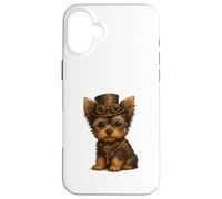 Carcasa para iPhone 16 Plus Steampunk Puppies, Regalo para Amantes de los Perros Yorkshire Terrier Yorkie