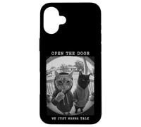 Carcasa para iPhone 16 Plus Sudadera con Capucha Open The Door Peephole We Just Wanna Talk Cats