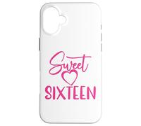 Carcasa para iPhone 16 Plus Sweet Sixteen para niñas, Color Rosa, 16 años, 16 cumpleaños