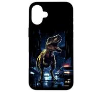 Carcasa para iPhone 16 Plus T-Rex Dinosaur Roaring City at Night Graphic Design Japanese
