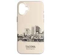 Carcasa para iPhone 16 Plus Tacoma Washington Vintage Horizonte Dibujo