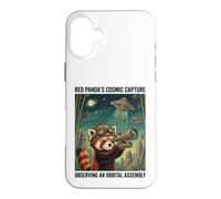 Carcasa para iPhone 16 Plus Telescopio cósmico de astrónomo Panda Rojo Divertido Amante del Espacio