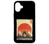 Carcasa para iPhone 16 Plus Three Cats Ramen Divertido Estético Japonés Ukiyo-e Anime Cat