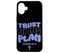 Carcasa para iPhone 16 Plus Trust In His Plan Jeremiah Biblia Verso Retro Groovy Word Art