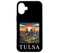 Carcasa para iPhone 16 Plus Tulsa Oklahoma Retro Vintage Horizonte Río Art Deco Monumento
