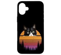 Carcasa para iPhone 16 Plus Tuxedo Cat Retro 70s Sunset Vintage Cat Lover