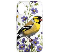 Carcasa para iPhone 16 Plus Un jilguero Oriental rodeado de Flores violetas comunes