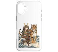 Carcasa para iPhone 16 Plus Vintage Anime Samurai Gato en Guerrero Tigre Japonés Otaku