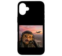 Carcasa para iPhone 16 Plus Vintage Fighter Pilot Cat Cool Look Aviación Selfie Art