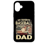 Carcasa para iPhone 16 Plus Vintage My Favorite Baseball Player Calls Me Dad Bandera de EE. UU