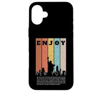 Carcasa para iPhone 16 Plus Vintage New York Skyline Estatua de la Libertad I Love NY