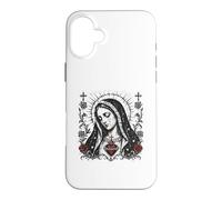 Carcasa para iPhone 16 Plus Virgen María Sagrado Corazón Cristiano Gótico Rosas Católicas