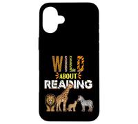 Carcasa para iPhone 16 Plus Wild About Reading Libros Animales del zoológico Amor Lectura de Libros
