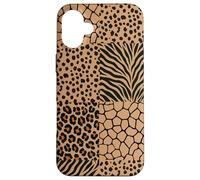 Carcasa para iPhone 16 Plus Wild Safari Animal Patchwork Beige Pattern Collage