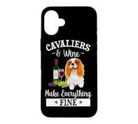 Carcasa para iPhone 16 Plus Wine Makes Everything Fine Cavalier King Charles Spaniel Dog