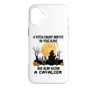 Carcasa para iPhone 16 Plus Witch Wine and Cavalier Dog Mom Funny Halloween Costume