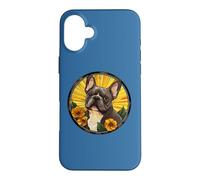Carcasa para iPhone 16 Plus Womens Girls Floral Flowers Round Black French Bulldog Lover