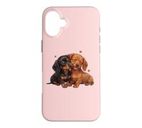 Carcasa para iPhone 16 Plus Womens Girls Kids Two 2 Red Black Tan Dachshund Puppy Lover