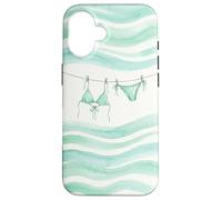 Carcasa para iPhone 16 Preppy Bikini Verano Costa Cowgirl Pastel mar Turquesa Ola