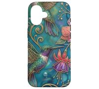 Carcasa para iPhone 16 Pretty Hummingbird Bird Floral Ornate Art