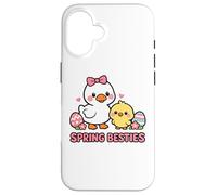 Carcasa para iPhone 16 Primavera Besties Kawaii Pato y Pollito Huevos de Pascua Lindo Dibujos Animados