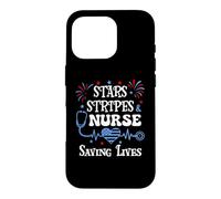 Carcasa para iPhone 16 Pro 4th of July Nurse Funny Scrub Stars Stripes and Saving Lives
