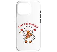 Carcasa para iPhone 16 Pro A Slice of My Heart Lindo Kawaii Goose Pizza Love Design