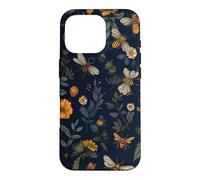 Carcasa para iPhone 16 Pro Abejas y Flores Silvestres en Azul Oscuro