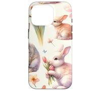 Carcasa para iPhone 16 Pro Aesthetic Spring Flower Patter Vintage Easter Bunny Rabbit