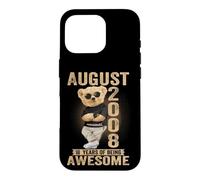Carcasa para iPhone 16 Pro Agosto 2008 18 cumpleaños 2026 Mujer 18 años Oso de Peluche