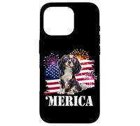Carcasa para iPhone 16 Pro American 4th July Fourth USA Flag Tri Color Cavalier Dog