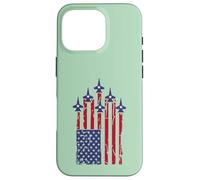 Carcasa para iPhone 16 Pro American Flag Patriotic Fighter Jet Airplane Flyover 4th