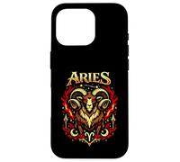 Carcasa para iPhone 16 Pro Aries Signo del Zodíaco Ram Fantasía Oscuro Astrología Diseño Fuego