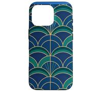 Carcasa para iPhone 16 Pro Art Deco Fan Pattern Vintage Style Blue Green