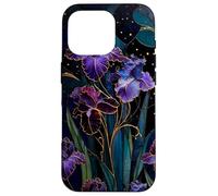 Carcasa para iPhone 16 Pro Art Nouveau Iris Gótico Floral Celeste Oscuro Botánico Arte