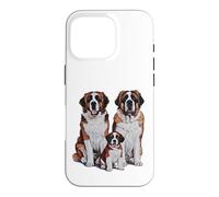 Carcasa para iPhone 16 Pro Arte de Dibujo de la Familia de Cachorros de San Bernardo.