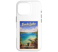 Carcasa para iPhone 16 Pro Arte de Viaje Retro de Michigan Torch Lake Traverse City Up North