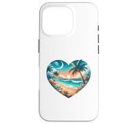 Carcasa para iPhone 16 Pro Atardecer Playa y Palmeras Romántico Corazón Obra De Arte