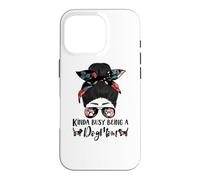 Carcasa para iPhone 16 Pro Basset Hound Kinda Busy Being A Dog Mom Funny Messy Bun